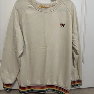 Aviator Nation Cream Crewneck with Rainbow Trim